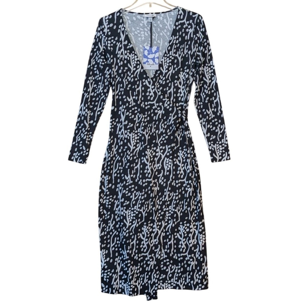 Diane Von Furstenberg X Traget Dress Womens Small Black Abstract Wrap Midi Chic